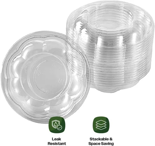 Miniatura 8 de CIAO! Tazón de fruta y ensalada PET transparente de 18 oz con tapa de cúpula rosa (150/caja)