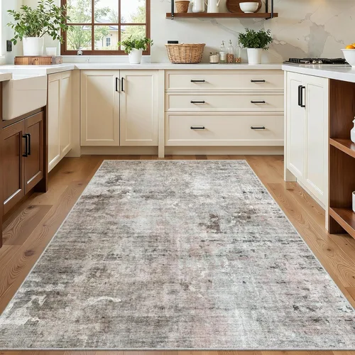 Miniatura 16 de Alfombra de pasillo Soalmost 2'6" x 10' lavable, alfombra antideslizante para cocina, baño, lavandería, alfombras vintage ultra delgadas para Beige