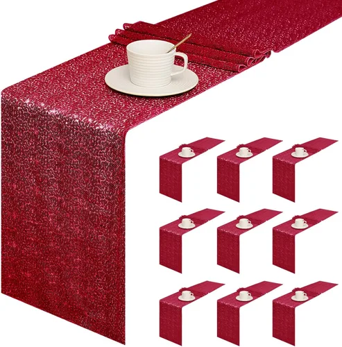 Miniatura 22 de Sugargirl Paquete de 10 caminos de mesa de lentejuelas de 12 x 72 pulgadas, camino de mesa verde manzana con purpurina para suministros de fiesta