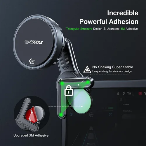 Miniatura 7 de [Esoulk] Cargador de teléfono Tesla de 25 W para modelo 3/Y, cargador magnético MagSafe para automóvil con ventilador de enfriamiento, soporte