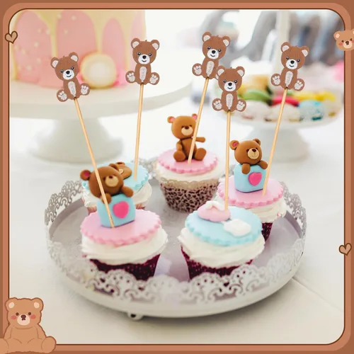 Miniatura 5 de Tioncy 100 unidades de palillos de cóctel con diseño de oso, palillos de dientes de oso de 4.7 pulgadas para aperitivos, pinchos de bambú