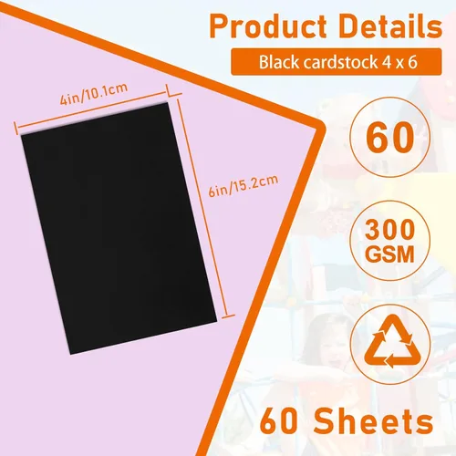 Miniatura 2 de Guakicae 60 hojas de cartulina negra de 4 x 6 pulgadas, papel grueso de 300 gsm/110 libras, papel plano pesado para hacer tarjetas de bricolaje