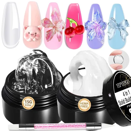 Miniatura 10 de Gel de escultura 3D para arte de uñas, 2 piezas de gel sólido no pegajoso para crear esculturas a mano y geles de moldeo 3D duros con Pro Brush UV
