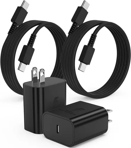 Paquete de 2 cargadores súper rápidos de 45W tipo C de 6 pies, bloque de carga de pared USB C y cable largo y cordón de cargador de teléfono Android