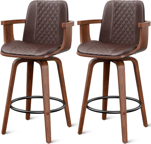 Miniatura 9 de YaFiti - Taburetes de bar giratorios, taburetes de bar tapizados de 26" de altura de mostrador con patas de madera y respaldos, sillas de bar de PU