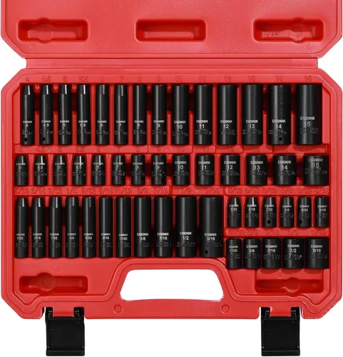 CASOMAN Juego de llaves de impacto Drive Master de 1/4 de pulgada, 50 piezas, 6 puntos, SAE/métrico, 5/32 pulgadas - 9/16 pulgadas, 0.157 in - 0.591