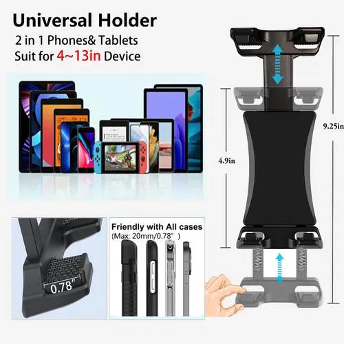 Miniatura 5 de Soporte para tablet de automóvil, base de taladro resistente, soporte para tableta de camión, para iPad, Samsung Tab de 5 a 13 pulgadas, tableta