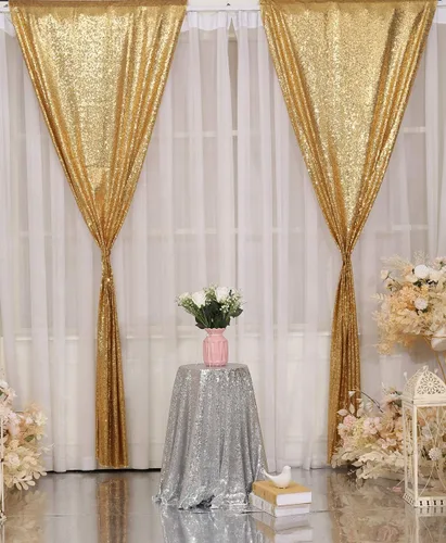 Miniatura 2 de Poise3EHome Cortinas de Fondo de Lentejuelas Doradas, 4 Paneles 2FT x 8FT Fondo con Purpurina para Fiesta Fiesta de Cumpleaños Baby Shower Boda