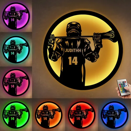 Miniatura 36 de Letrero de metal de jersey deportivo personalizado con luz LED, nombre y número personalizado, letrero de neón con nombre personalizado, decoración