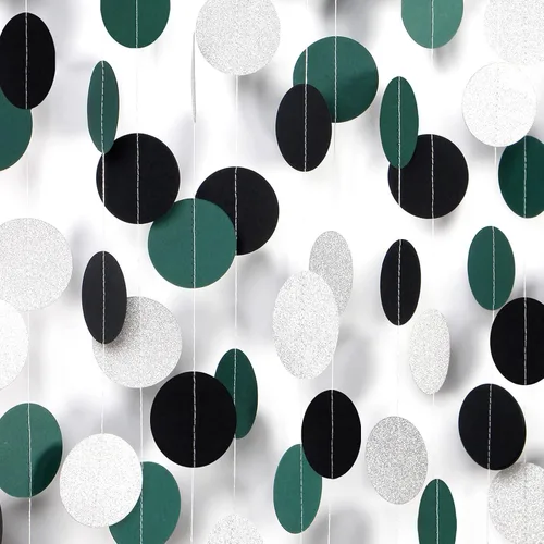 Guirnalda de decoración de fiesta negra-verde plateada con banderines - 15.8 m de graduación 2025 de papel colgante, suministros para fiesta de