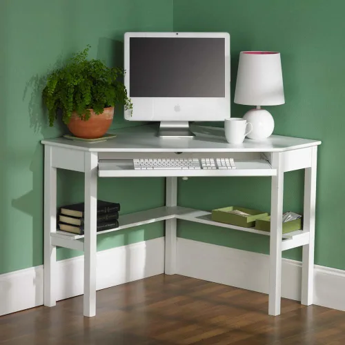Miniatura 2 de SEI Furniture - Escritorio esquinero para computadora Wardboro - Blanco - Diseño de transición, acabado blanco - Ideal para oficina en casa