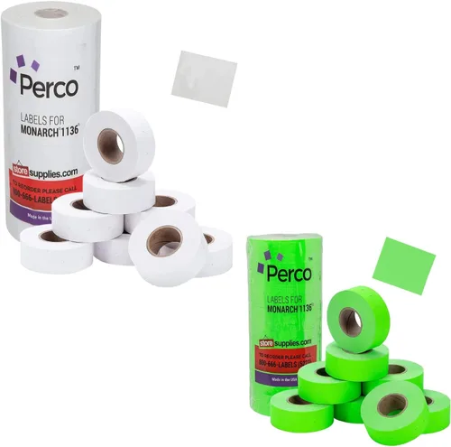 Perco Etiquetas de precios blancas para pistola de precios Monarch 1136 – 8 rollos, 14,000 etiquetas de marca de precios con etiquetas de precios