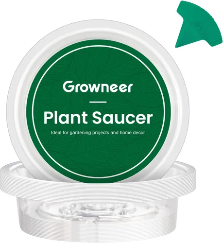 GROWNEER 15 paquetes de platillos transparentes de 6 pulgadas para plantas, bandejas para macetas, con 15 etiquetas para plantas, platillos de