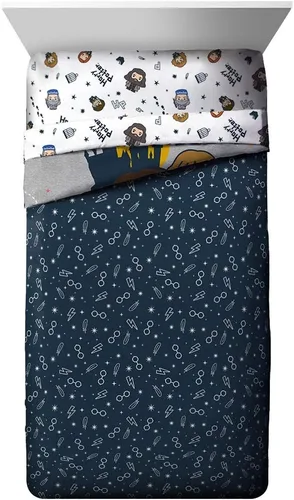 Miniatura 2 de Conjunto de ropa de cama de 5 piezas de Harry Potter para cama individual - Incluye Harry, Ron, Hermione y Luna - (Producto oficial de Harry Potter)