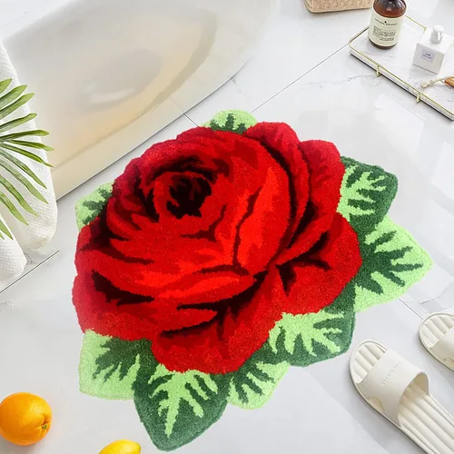 UKELER Alfombras de baño con rosas rojas para baño, antideslizantes, absorbentes, alfombras de cocina, peludas, suaves, para dormitorio de niñas,