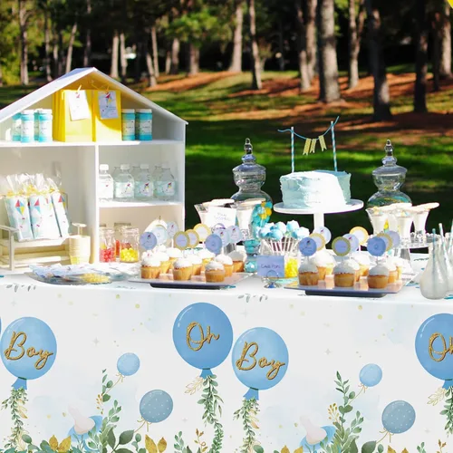 Miniatura 7 de Manteles para Fiesta de Baby Shower - 3 Piezas Cubiertas de Mesa Acuarela Azul para Decoraciones de Fiesta de Cumpleaños, Mantel de Plástico