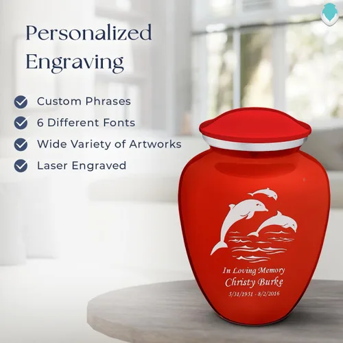 Miniatura 6 de Geturns Embrace - Urnas de cremación personalizadas de delfines para cenizas humanas, urna funeraria grande de color rojo brillante para mujeres