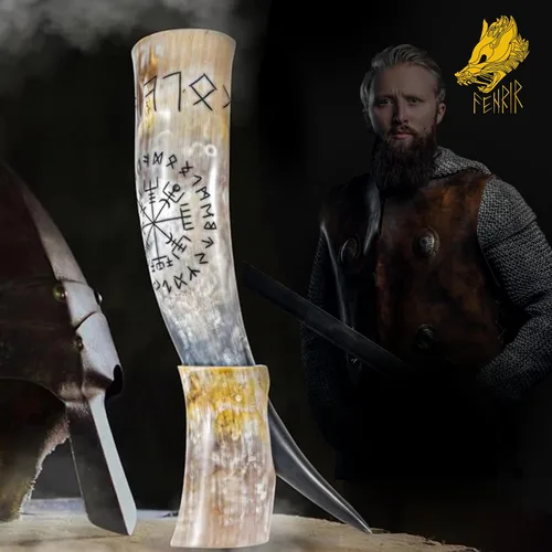 Miniatura 5 de FENRIR Cuerno vikingo para beber de 16 oz con soporte y abridor para cerveza, ale, mead, regalo para hombres y mujeres 100% auténtico hecho a mano