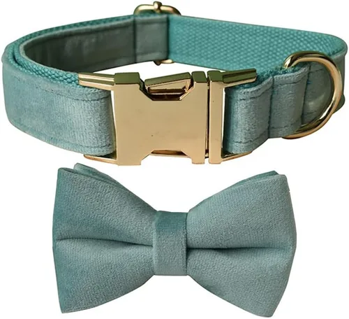 Love Dream Collar de corbatín para perro, Collares de terciopelo para perros con corbatín desmontable y hebilla de metal, Collares de corbatín Verde