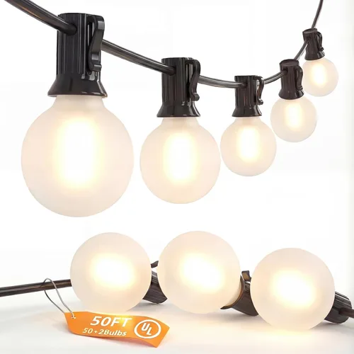 Miniatura 19 de SUNSGNE Luces Redondas de Navidad de 25 Pies para Exteriores, Cadena de Luces Globo G40 con 27 Luces LED Transparentes (2 de Repuesto), Cadena