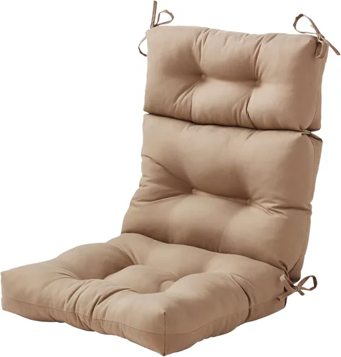 Miniatura 17 de Cojines para silla de respaldo alto para exteriores, diseño de asiento y respaldo con bisagras de una pieza, reversibles con 4 lazos, tela