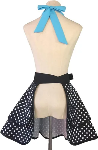 Miniatura 5 de Hyzrz Lindo delantal retro vintage de criada a lunares delantales de cocina para mujeres, damas y niñas (azul)
