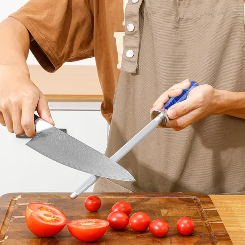 Miniatura 7 de WILDMOK Afilador de cuchillos de 9 pulgadas, barra de afilador de cuchillos profesional de acero al carbono de diamante, aplicable a cocina, hogar