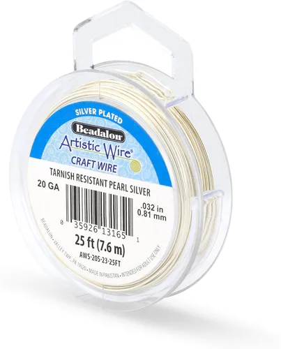 Miniatura 188 de Artistic Wire, alambre para manualidades de calibre 22 bañado en plata, resistente a las manchas, color cobre, blanco, 9,1 m
