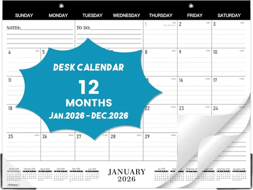 Calendario de escritorio 2026, enero de 2026, diciembre de 2026, calendario de escritorio/pared de 12 meses, 15 x 12 pulgadas, papel grueso,