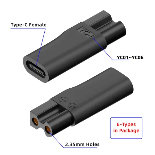 Miniatura 5 de 6 unids/set USB-C hembra a 2 pines DC 5 V potencia carga adater para cortadora de pelo eléctrica barba recortadoras afeitadoras instrumentos