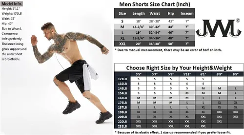 Miniatura 7 de JWJ Men's 2 in 1 Workout Running Shorts 7 Inch Lightweight Athletic Gym Shorts with Compression Liner