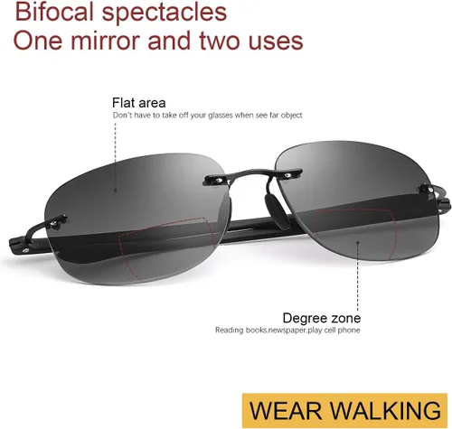 Miniatura 4 de 2 pares de lentes de lectura bifocales sin montura con protección UV400, lentes de sol con bloqueo de luz azul, ligeros para hombres y mujeres