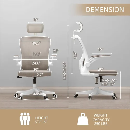 Miniatura 2 de Monhey Silla de oficina ergonómica, de 90° a 125° con inclinación trasera para el hogar, silla de escritorio con ruedas giratorias y silenciosas