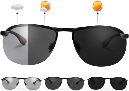 Miniatura 11 de Gafas de sol polarizadas fotocrómicas para hombre Al-Mg marco de metal gafas de conducción deportivas protección UV400 gafas antirreflejos