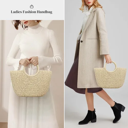 Miniatura 5 de Bolso de playa de verano para mujer, bolso de mano con asa superior, bolso de viaje de gran capacidad, bolso de mano tejido a mano, bolso grande