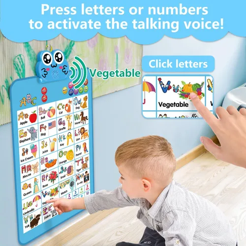 Miniatura 2 de Gráfico electrónico interactivo de pared del alfabeto de doble cara, hablando ABC y 123 y póster de música y aprendizaje, juguetes educativos