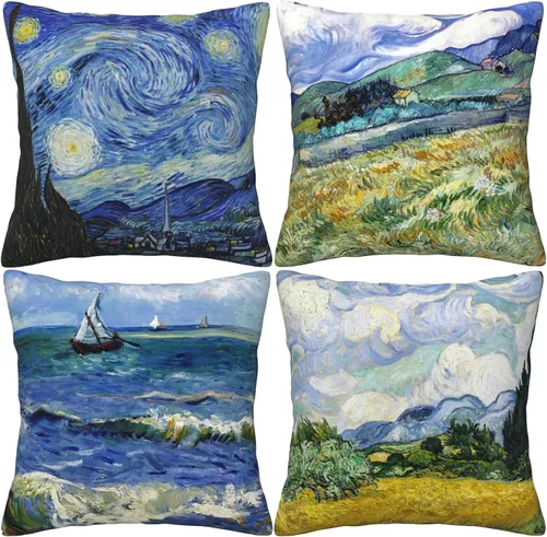 Miniatura 8 de Claude Monet - Juego de 4 fundas de almohada de pintura de 18 x 18 pulgadas, fundas de almohada cuadradas decorativas para sofá, auto