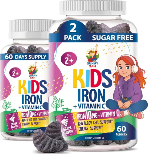Miniatura 10 de SUNNY SAM Gomitas de hierro para niños y adolescentes - 10 mg de vitaminas de hierro con vitamina C - Suplemento masticable de gomitas con bajo