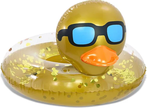 POZA Flotador inflable de pato para piscina: vinilo resistente a los rayos UV, confeti de pato para piscina, flotador de piscina de animales, anillo