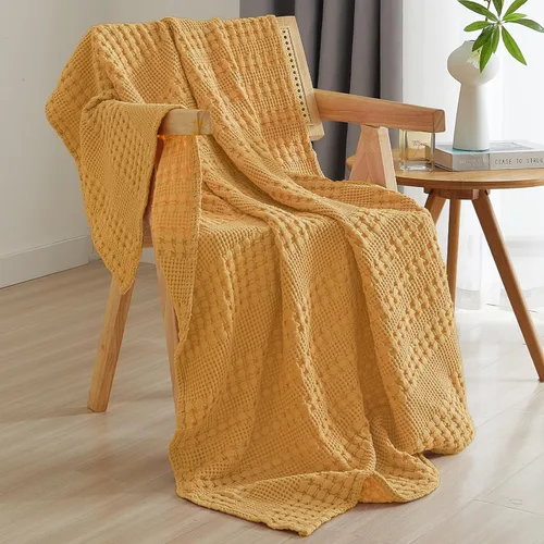 Miniatura 38 de PHF - Manta tejida de punto gofre 100% algodón, suave, ligera, transpirable, acogedora, de verano, para sofá y cama, tejida, estética, decoración