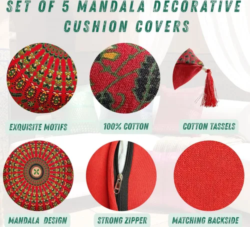 Miniatura 5 de Juego de 5 fundas de almohadas decorativas bohemias - Cojines decorativos de seda para sofá, sillón y cama - Decoración del hogar de inspiración