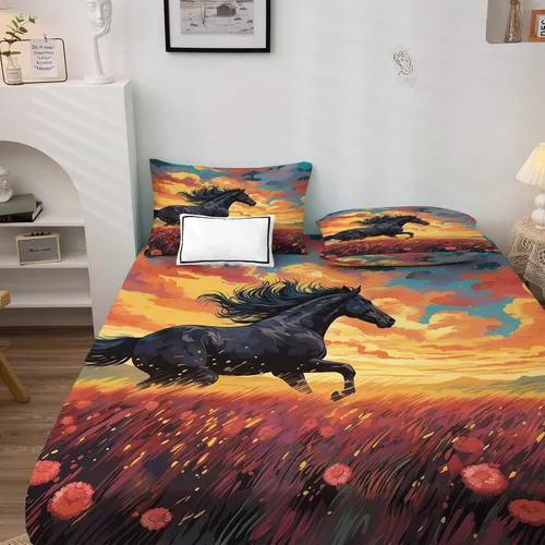 Miniatura 3 de Sábanas de caballo negro tamaño individual – Sábanas de cama de caballo galopante, microfibra suave, bolsillo profundo y sábanas estampadas sin