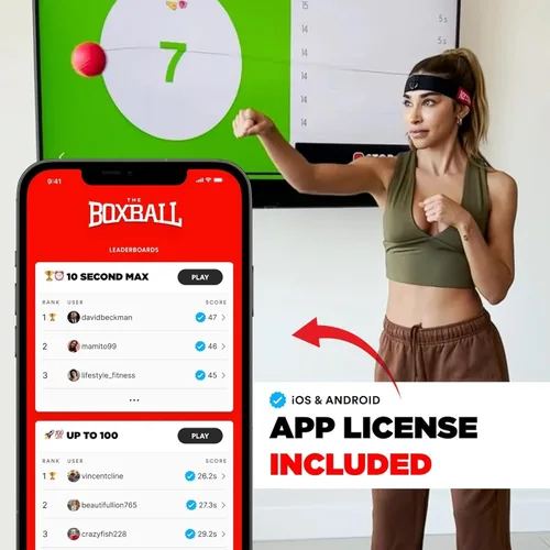 Miniatura 5 de Boxbollen® Pelota de Reflejo de Boxeo - Juego de Entrenamiento en Casa Respaldado por Celebridades - Contador de Golpes Conectado a la Aplicación