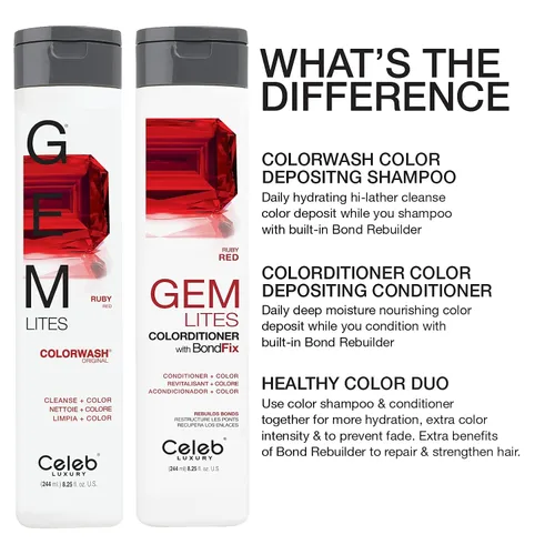 Miniatura 7 de Celeb Luxury Colorwash Color Depositing Shampoo - Color Refresher, Vegan Hair Dye, Bondfix Bond Rebuilder, Viral and Gem Lites Rubí