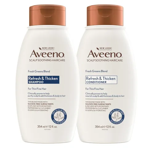 Aveeno Fresh Greens Juego de Champú y Acondicionador, Sin Sulfatos, Clarificante y Voluminizante para Cabello Fino o Delgado, Romero, Menta, Pepino,