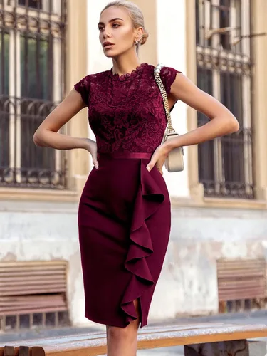 Miniatura 3 de Miusol vestido de cóctel corto para mujer, estilo retro y floral, con encaje y volantes