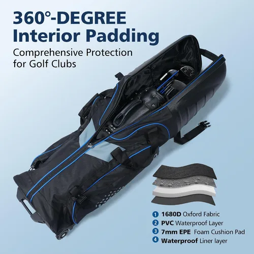 Miniatura 3 de Golf Travel Bags for Airlines with Wheels, Hard Case Top and 1680D Heavy Duty Oxford Protect Golf Clubs, Lightweight and Easy to Maneuver