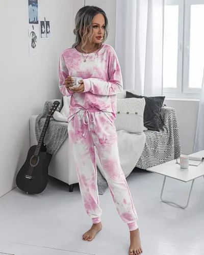 Miniatura 21 de Prettygarden - Conjunto de pijama de dos piezas para mujer, diseño de teñido anudado, sudadera informal de manga larga con pantalones largos, ropa