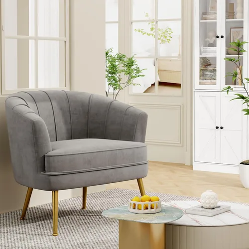 Miniatura 10 de Silla de acento de terciopelo Andeworld, silla de sofá individual moderna tapizada, sillón de club de barril cómodo para sala de estar con patas