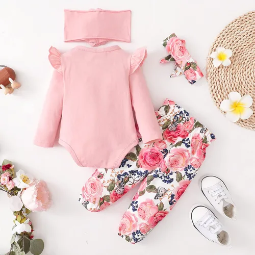Miniatura 116 de SUNNY PIGGY Ropa para bebé recién nacida, con volantes, mameluco de algodón floral, conjunto de pantalones de algodón para niñas